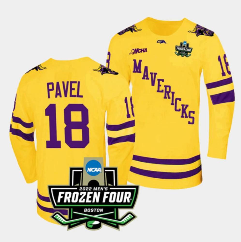 Mens Massachusetts Minutemen #18 Ondrej Pavel College Hockey Jersey Gold by Hockey David