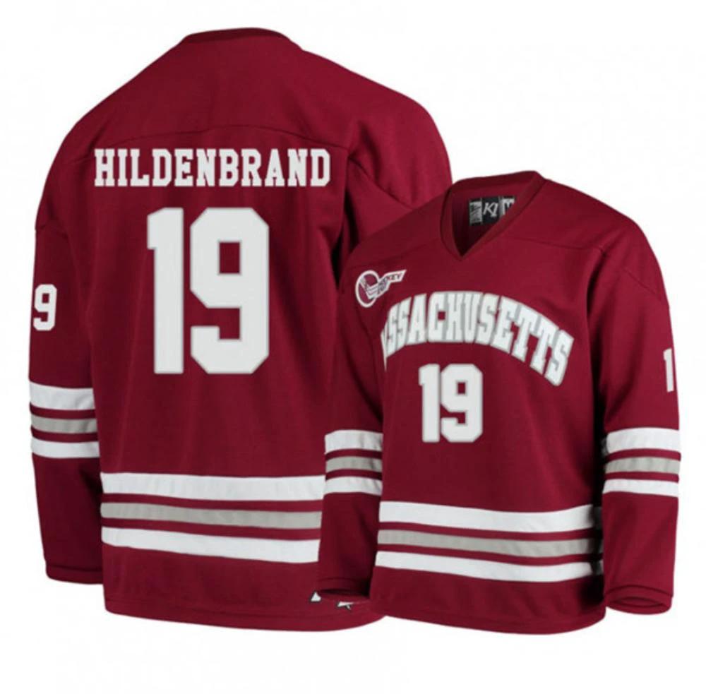 Mens Massachusetts Minutemen #19 Niko Hildenbrand College Hockey Jersey Maroon by Hockey David