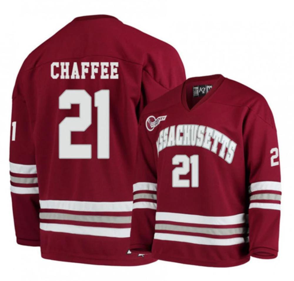 Mens Massachusetts Minutemen #21 Mitchell Chaffee College Hockey Jersey Maroon by Hockey David