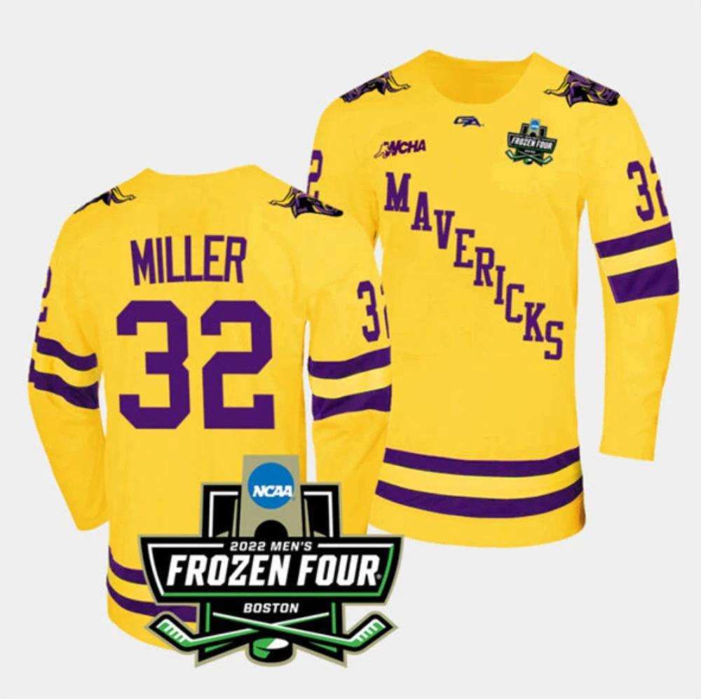 Mens Massachusetts Minutemen #32 Andrew Miller College Hockey Jersey Gold by Hockey David