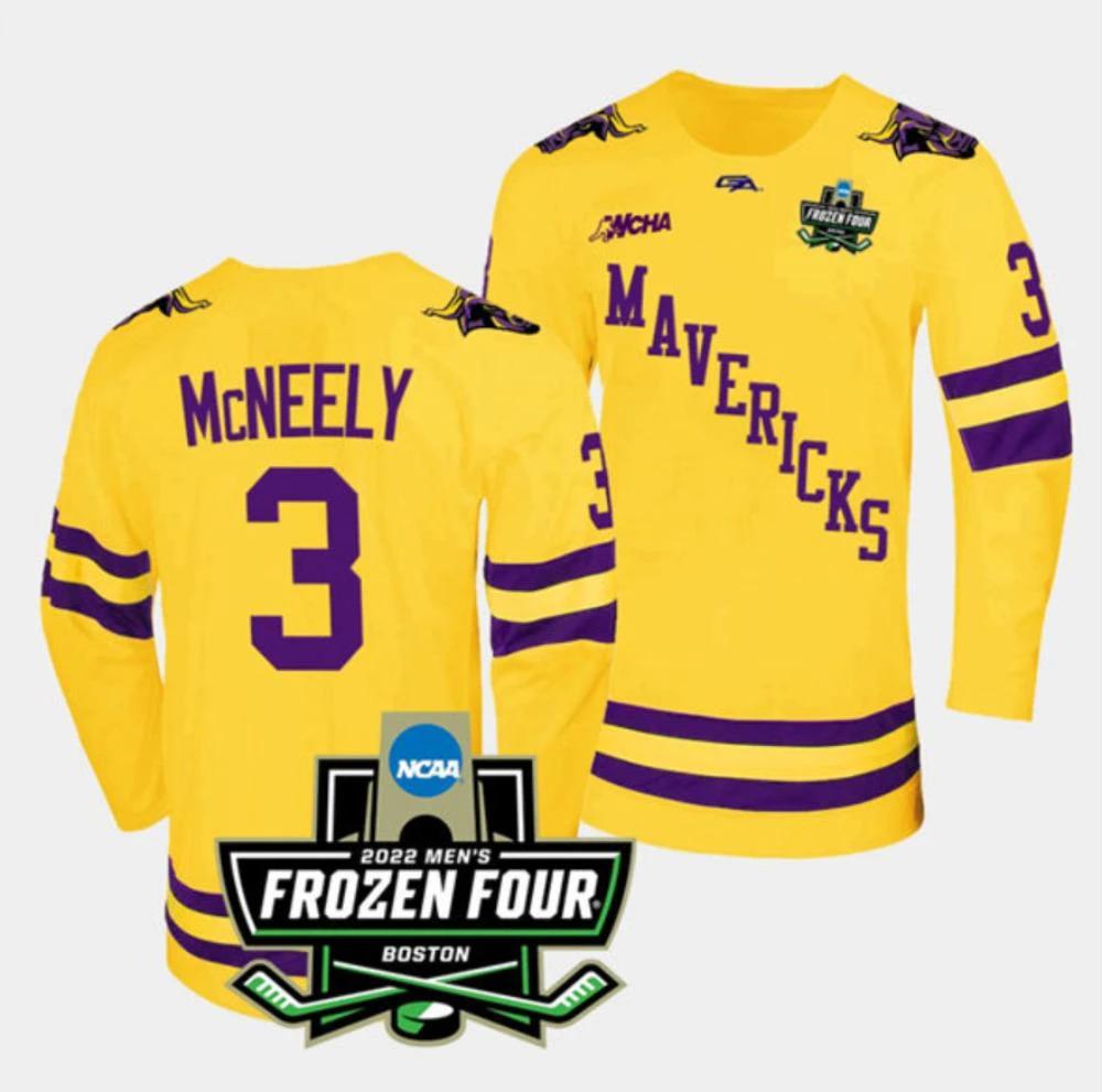 Mens Massachusetts Minutemen #3 Jack McNeely College Hockey Jersey Gold by Hockey David