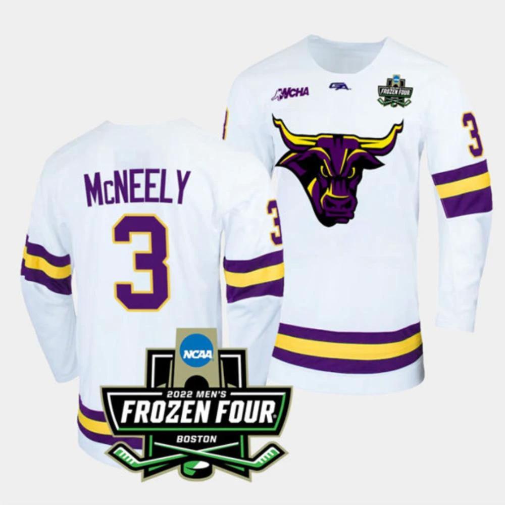 Mens Massachusetts Minutemen #3 Jack McNeely College Hockey Jersey White by Hockey David
