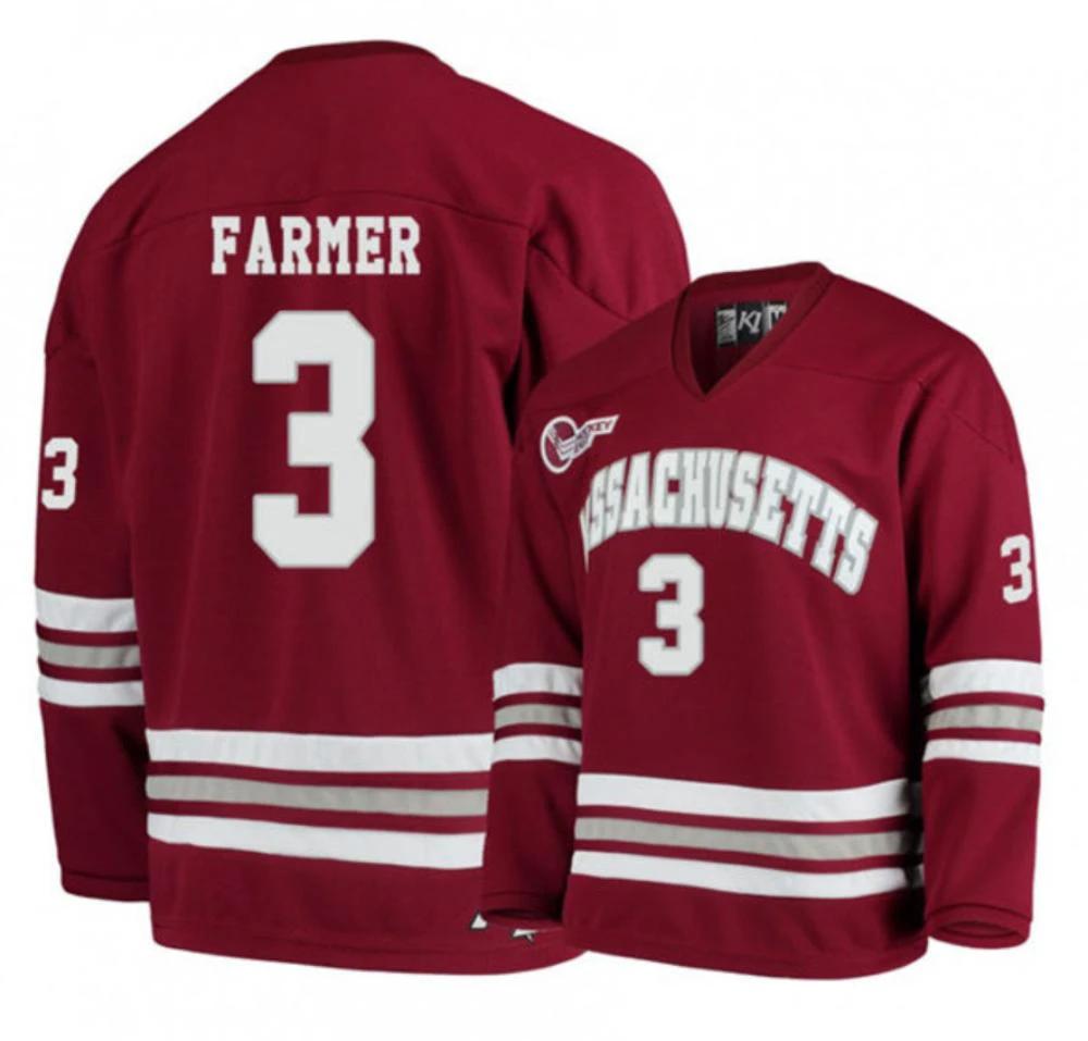 Mens Massachusetts Minutemen #3 Ty Farmer College Hockey Jersey Maroon by Hockey David