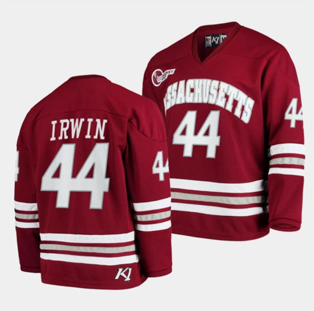 Mens Massachusetts Minutemen #44 Matt Irwin College Hockey Jersey Maroon by Hockey David