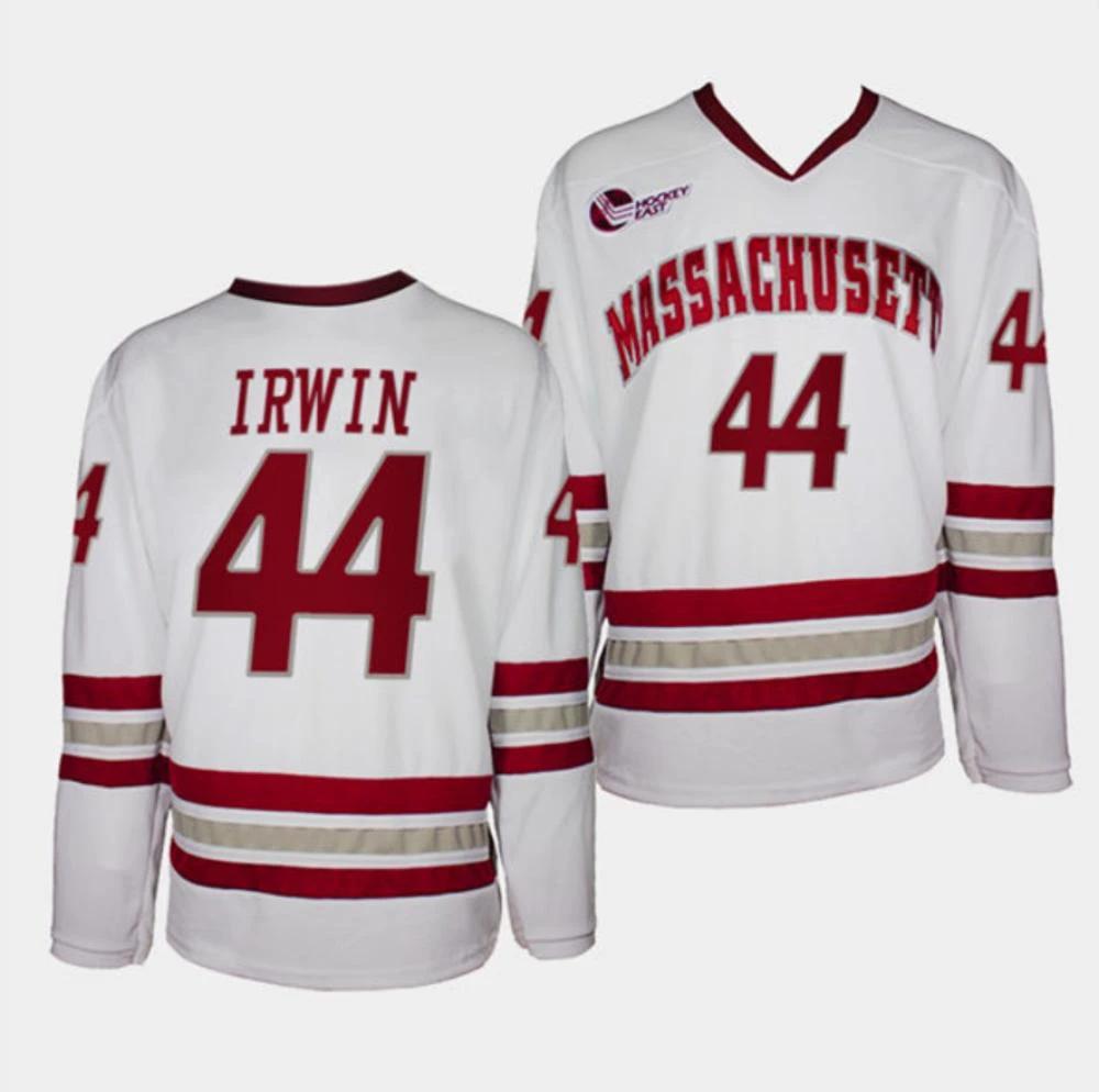 Mens Massachusetts Minutemen #44 Matt Irwin College Hockey Jersey White by Hockey David