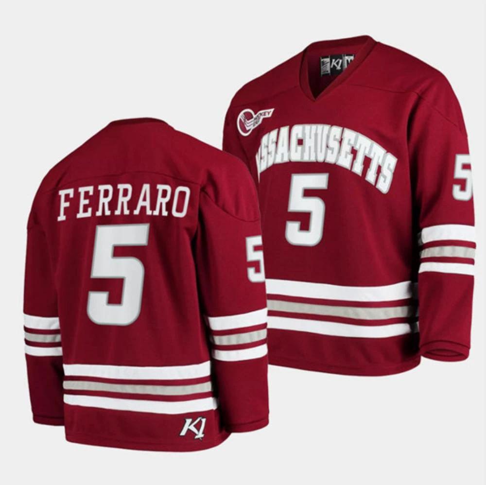 Mens Massachusetts Minutemen #5 Mario Ferraro College Hockey Jersey Maroon by Hockey David
