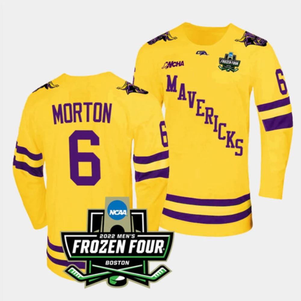 Mens Massachusetts Minutemen #6 Sam Morton College Hockey Jersey Gemini Gold by Hockey David