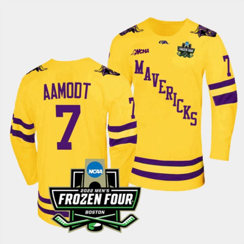Mens Massachusetts Minutemen #7 Wyatt Aamodt College Hockey Jersey Gold by Hockey David