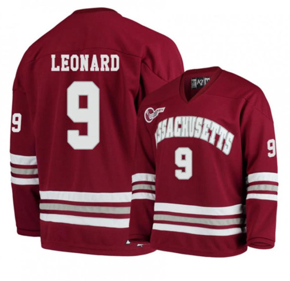 Mens Massachusetts Minutemen #9 John Leonard College Hockey Jersey Maroon by Hockey David