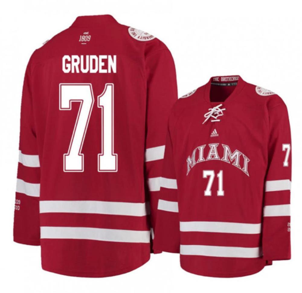 Mens Miami University RedHawks #71 Jonathan Gruden Red College Hockey Jersey by Hockey David