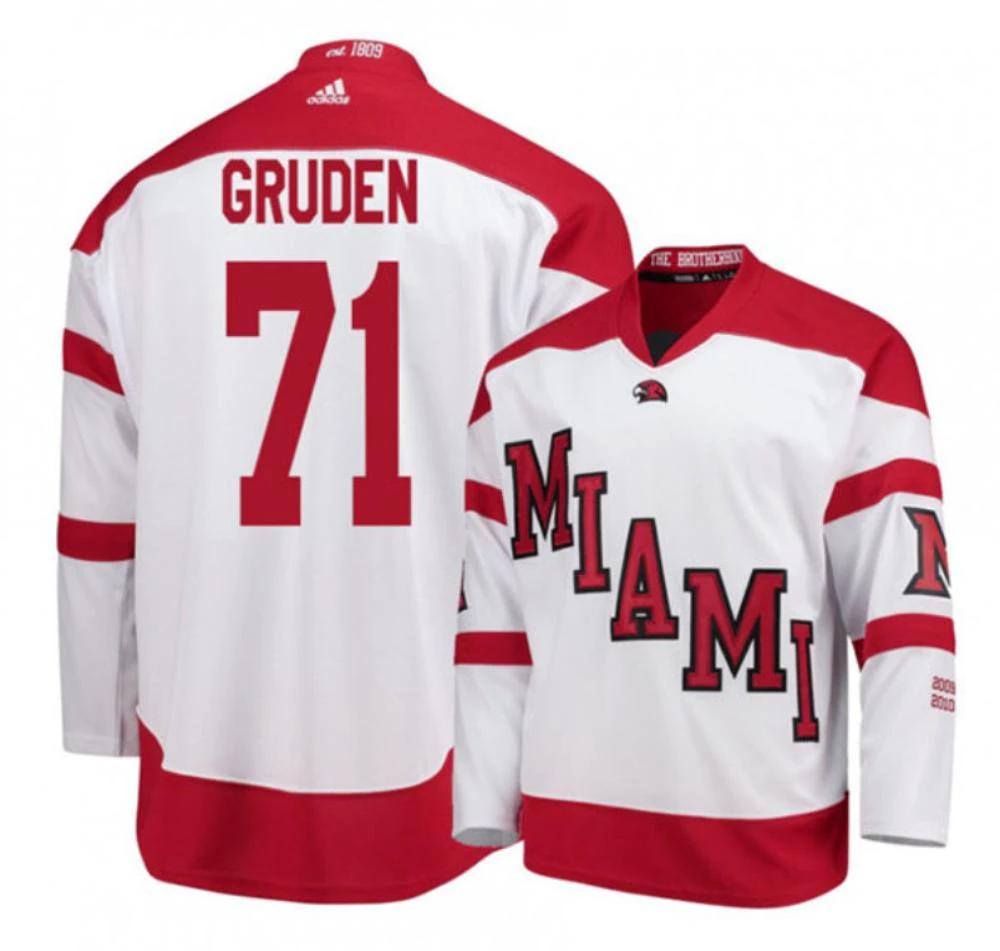 Mens Miami University RedHawks #71 Jonathan Gruden White College Hockey Jersey by Hockey David