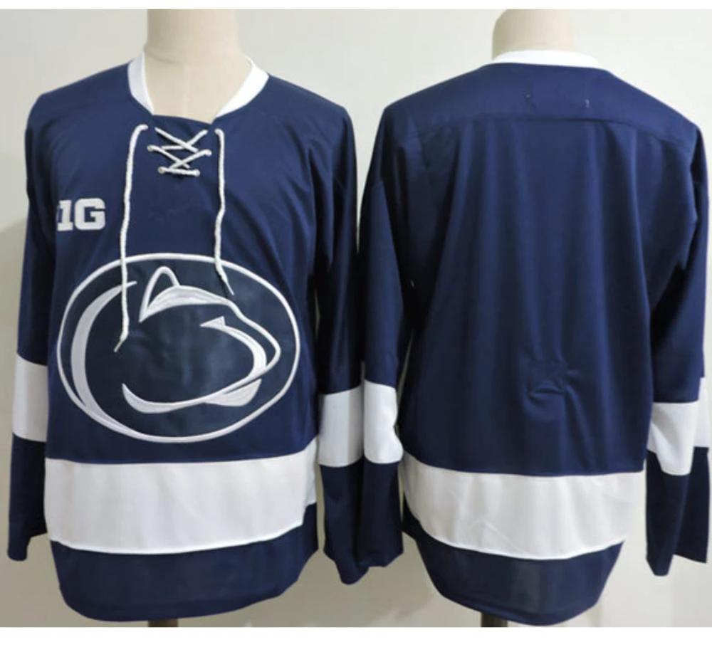 Mens Penn State Nittany Lions Custom Stitched Navy Hockey Jersey by Hockey David