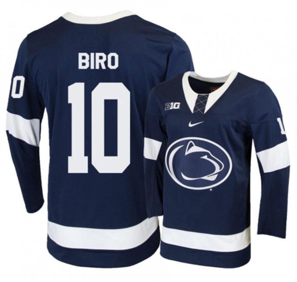 Mens Penn State Nittany Lions #10 Brandon Biro Stitched Navy Hockey Jersey by Hockey David