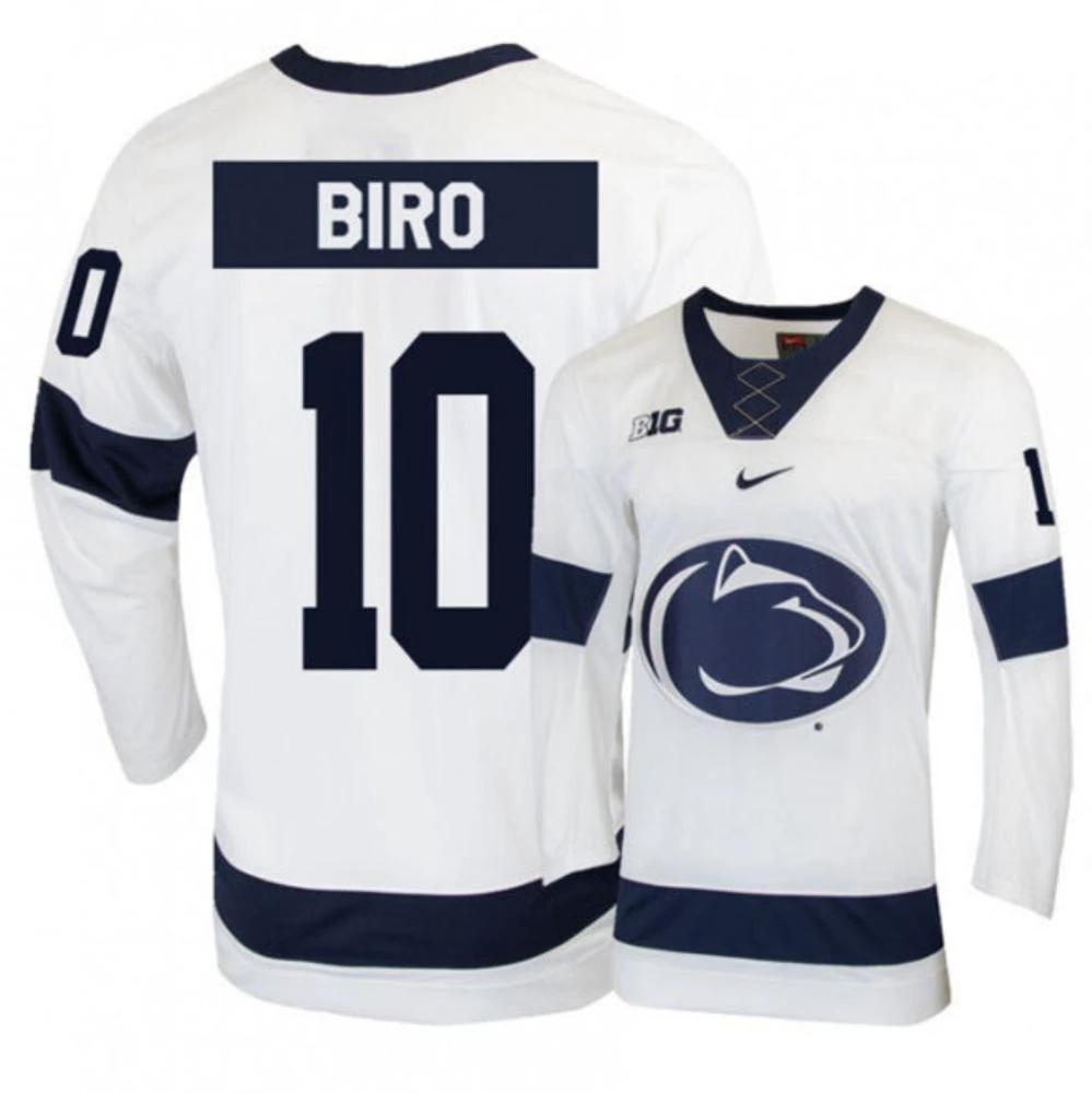 Mens Penn State Nittany Lions #10 Brandon Biro Stitched White Hockey Jersey by Hockey David