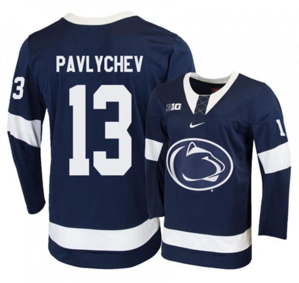 Mens Penn State Nittany Lions #13 Nikita Pavlychev Stitched Navy Hockey Jersey by Hockey David