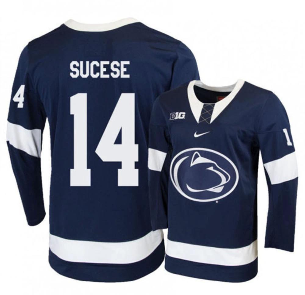Mens Penn State Nittany Lions #14 Nate Sucese Stitched Navy Hockey Jersey by Hockey David