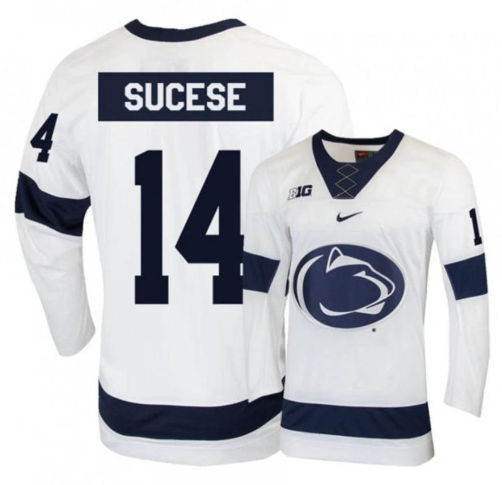 Mens Penn State Nittany Lions #14 Nate Sucese Stitched White Hockey Jersey by Hockey David