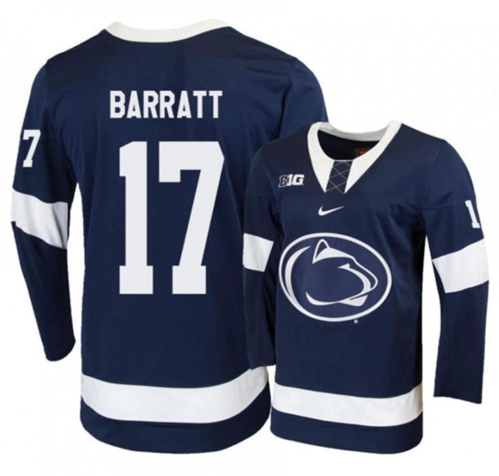 Mens Penn State Nittany Lions #17 Evan Barratt Stitched Navy Hockey Jersey by Hockey David