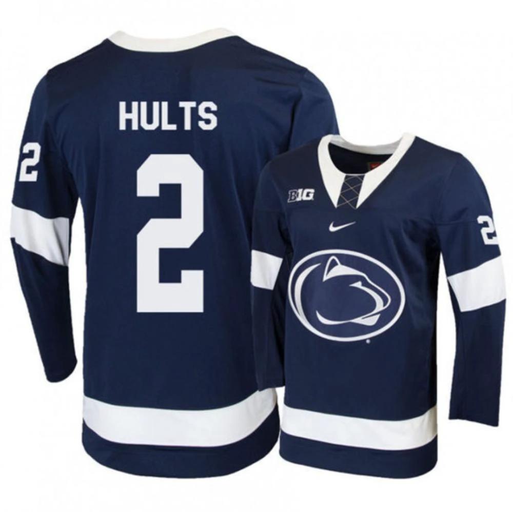 Mens Penn State Nittany Lions # 2 Cole Hults Stitched Navy Hockey Jersey by Hockey David