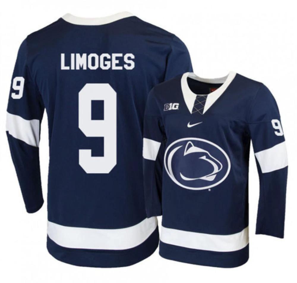 Mens Penn State Nittany Lions #9 Alex Limoges Stitched Navy Hockey Jersey by Hockey David