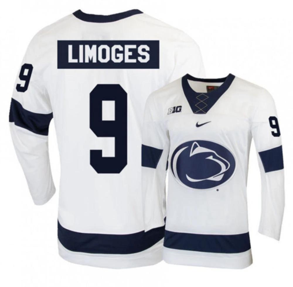Mens Penn State Nittany Lions #9 Alex Limoges Stitched White Hockey Jersey by Hockey David