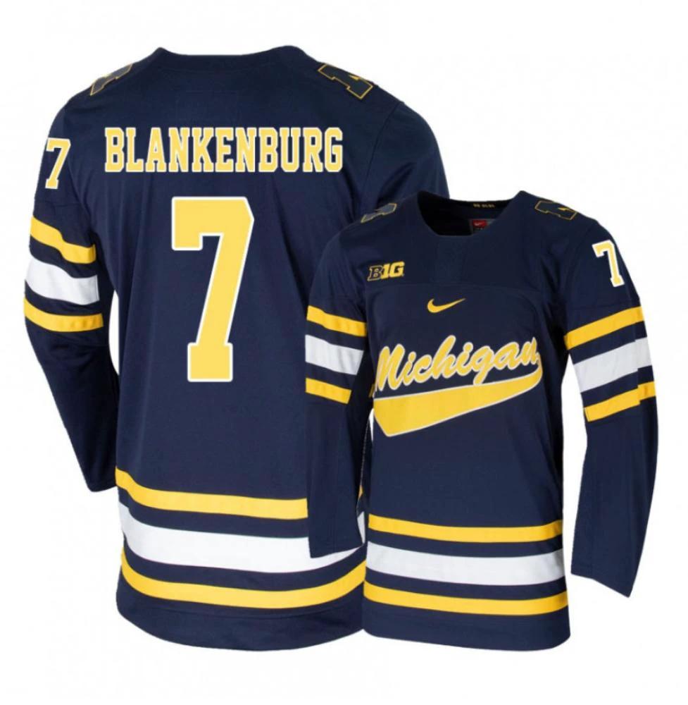 Mens' Michigan Wolverines N. Blankenburg #7 College Hockey Stitched Navy Jersey by Hockey David