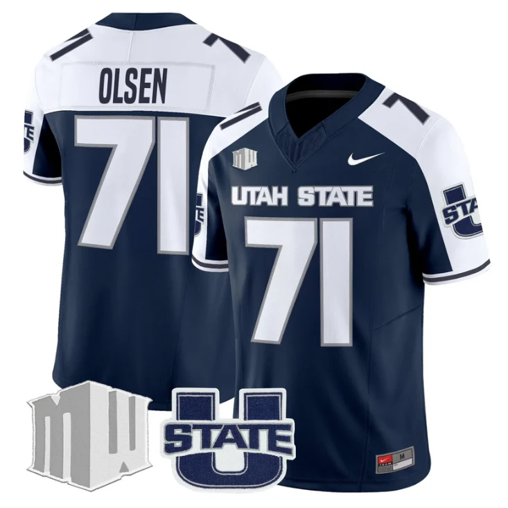 Merlin Olsen Jersey #71 Utah State Aggies 2025 Vapor Limited Stitched Navy Alter by My Store NCAA Football Jerseys