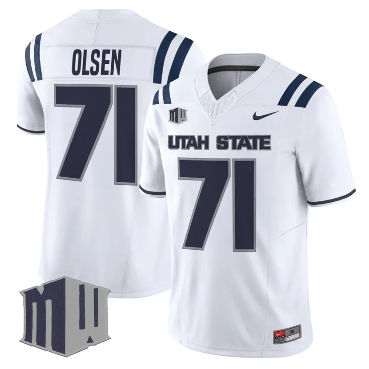 Merlin Olsen Jersey #71 Utah State Aggies 2025 Vapor Limited Stitched White by My Store NCAA Football Jerseys