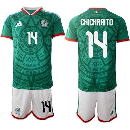 Mexico #14 CHICHARITO Jersey National Team x World Cup 2026 Home Green On Field Soccer by Soccer Jersey