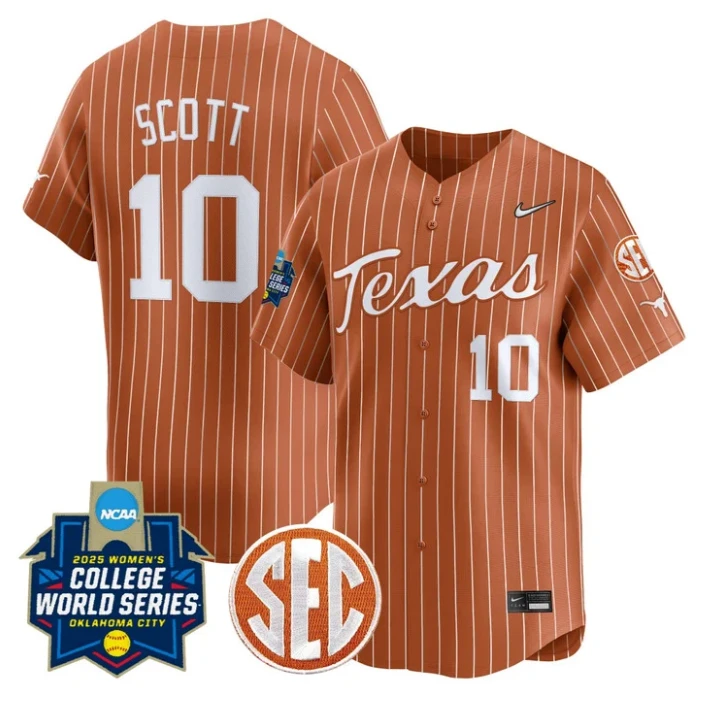 Mia Scott Jersey #10 Texas Longhorns 2025 World Series Stitched Orange Pinstripe by My Store