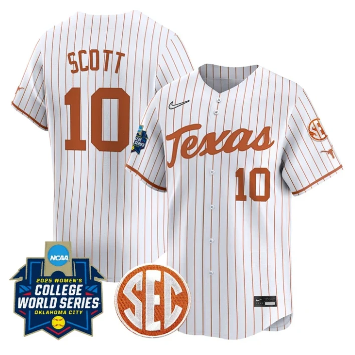 Mia Scott Jersey #10 Texas Longhorns 2025 World Series Stitched Pinstripe by My Store