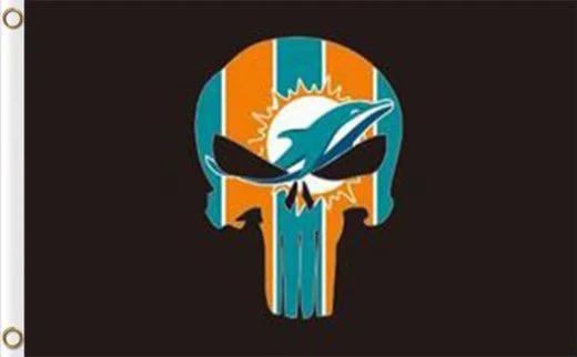 Miami Dolphins Football Skeleton Flag 3X5 Ft Polyester Banner USA 90x150cm by flagsjustdoit