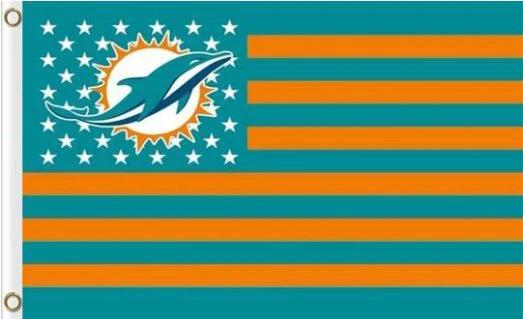 Miami Dolphins Star and Stripes Flag 3X5 Ft Polyester Banner USA 90x150cm by flagsjustdoit