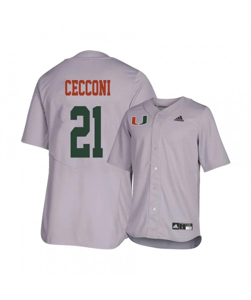 Miami Hurricanes 21 Slade Cecconi Gray College Baseball Jersey by My Store