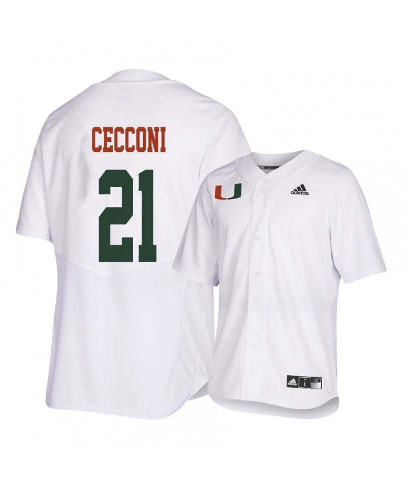 Miami Hurricanes 21 Slade Cecconi White College Baseball Jersey by My Store