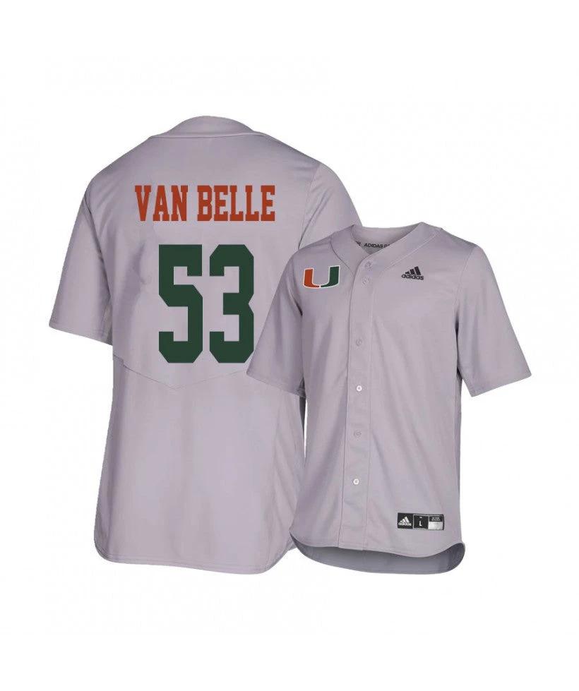 Miami Hurricanes 53 Brian Van Belle Gray College Baseball Jersey by My Store