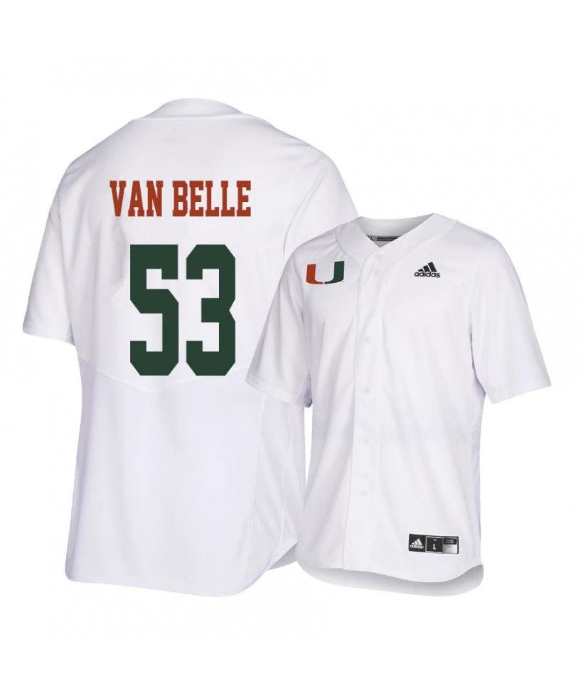 Miami Hurricanes 53 Brian Van Belle White College Baseball Jersey by My Store