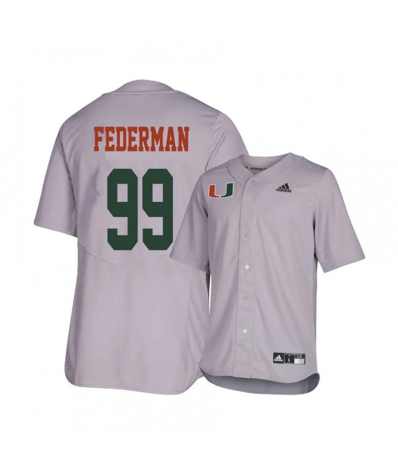 Miami Hurricanes 99 Daniel Federman Gray College Baseball Jersey by My Store