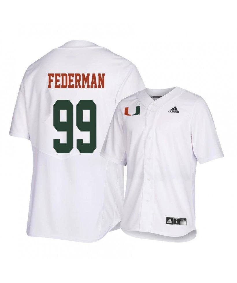 Miami Hurricanes 99 Daniel Federman White College Baseball Jersey by My Store
