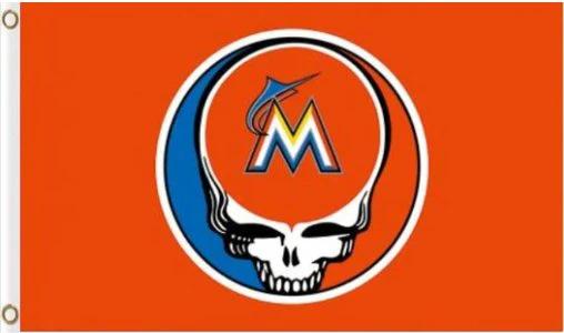 Miami Marlins Dead Skull Blue flag 3X5Ft Banner USA Polyester with Brass Grommets by flagsjustdoit