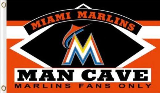 Miami Marlins Man Cave flag 3X5Ft Banner USA Polyester with Brass Grommets by flagsjustdoit