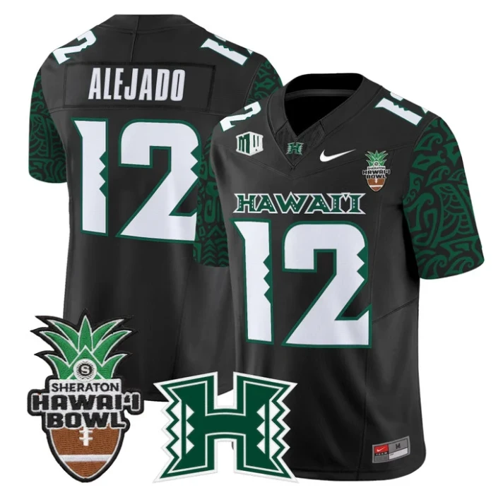 Micah Alejado Jersey #12 Hawai'i Rainbow 2025 Hawai'i Bowl Stitched Black Limited by My Store NCAA Football Jerseys