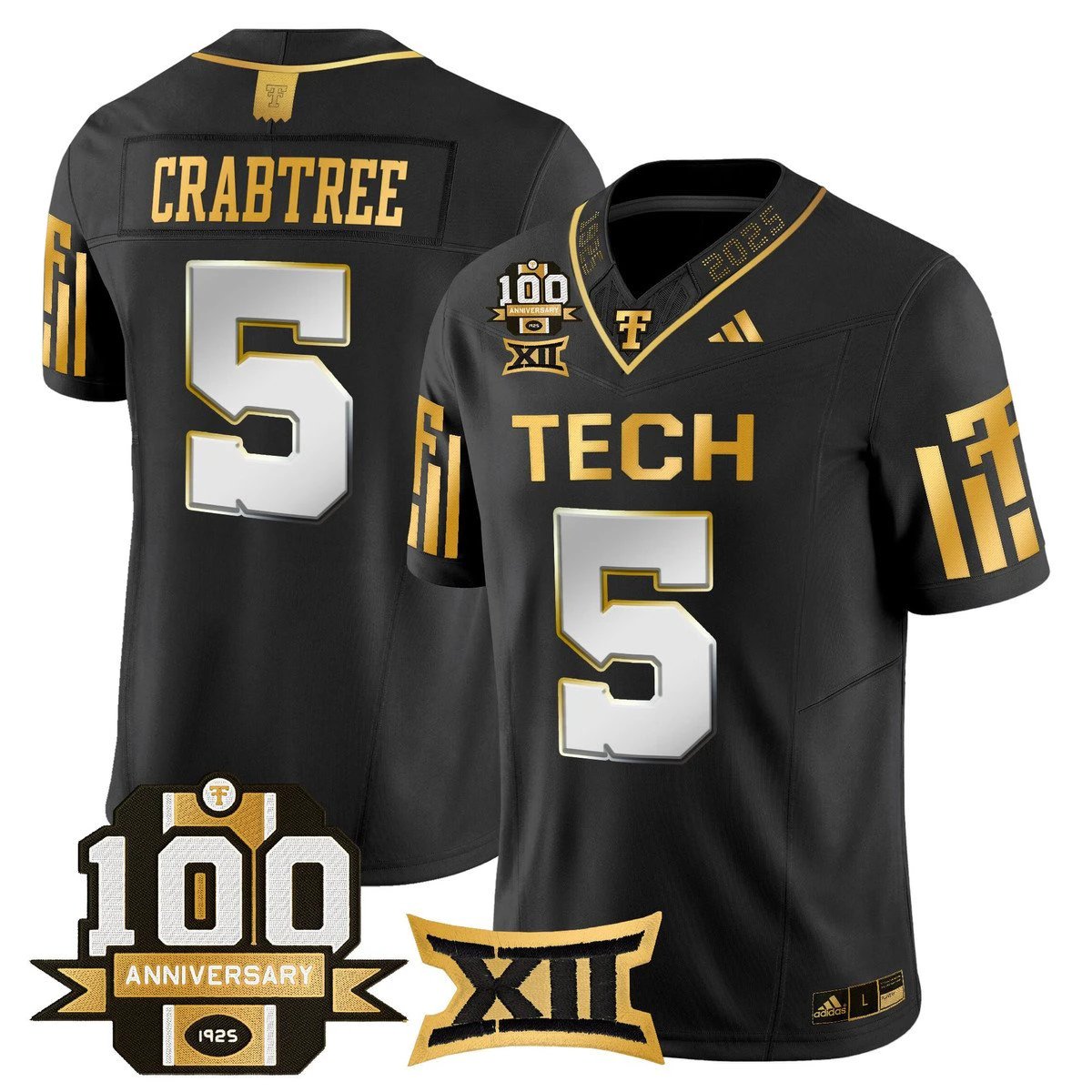 Michael Crabtree Jersey #5 Texas Tech 2025 100th Anniversary Stitched Black Limited by My Store NCAA Football Jerseys