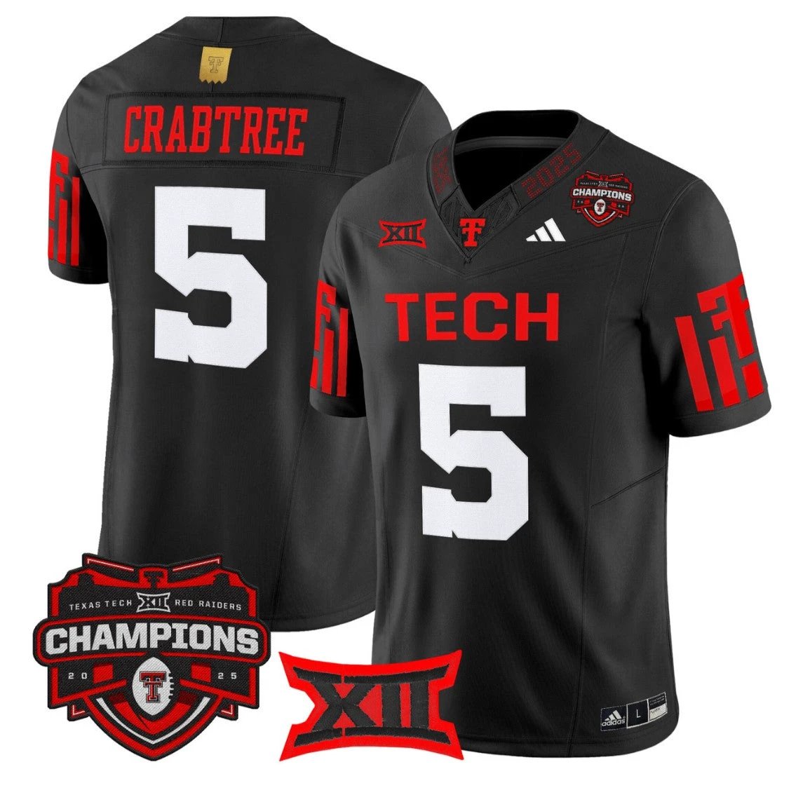 Michael Crabtree Jersey #5 Texas Tech 2025 Big 12 Champions Stitched Black by NCAA Football Jersey