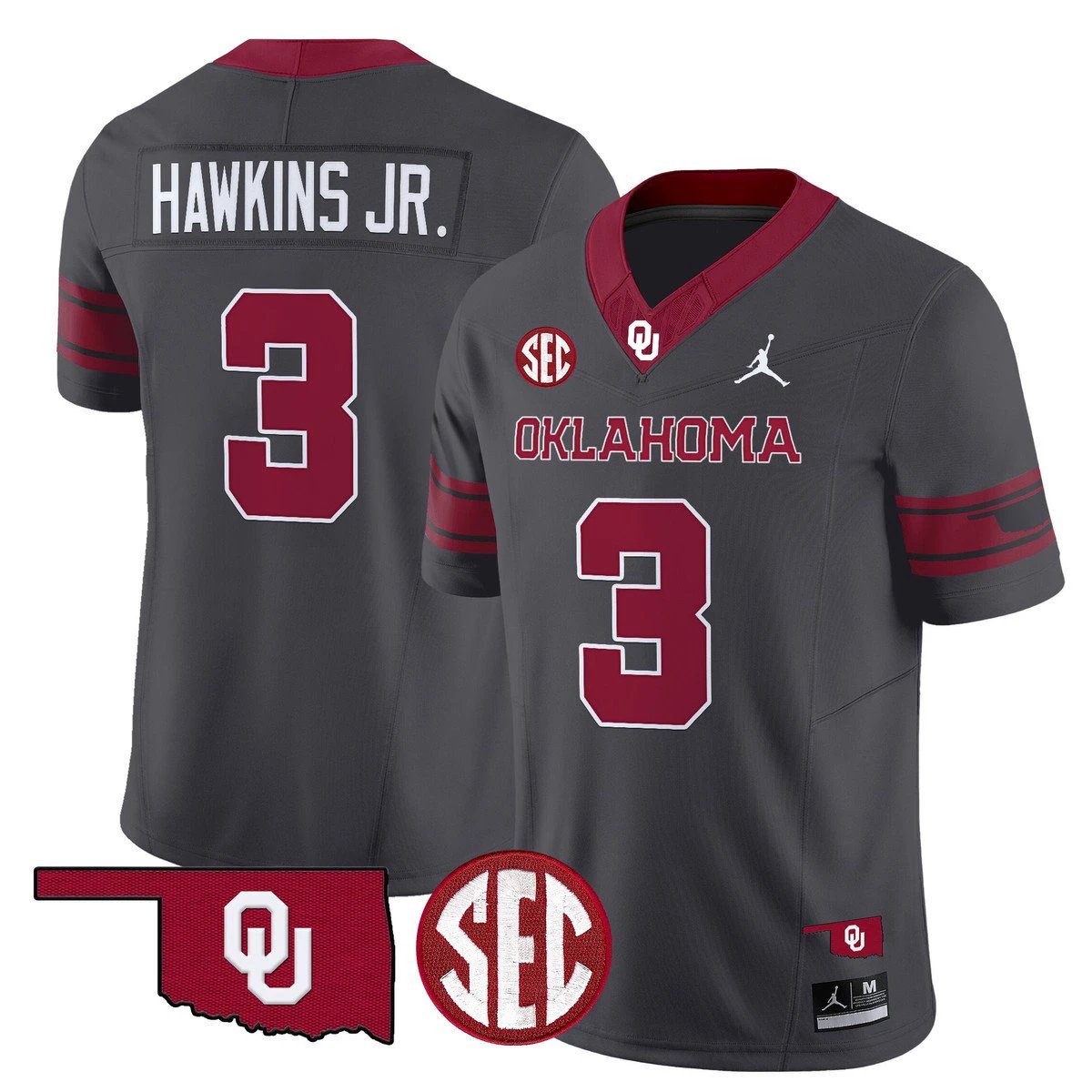 Michael Hawkins Jr Jersey #3 Oklahoma Sooners 2025 Limited Stitched Anthracite by My Store NCAA Football Jerseys