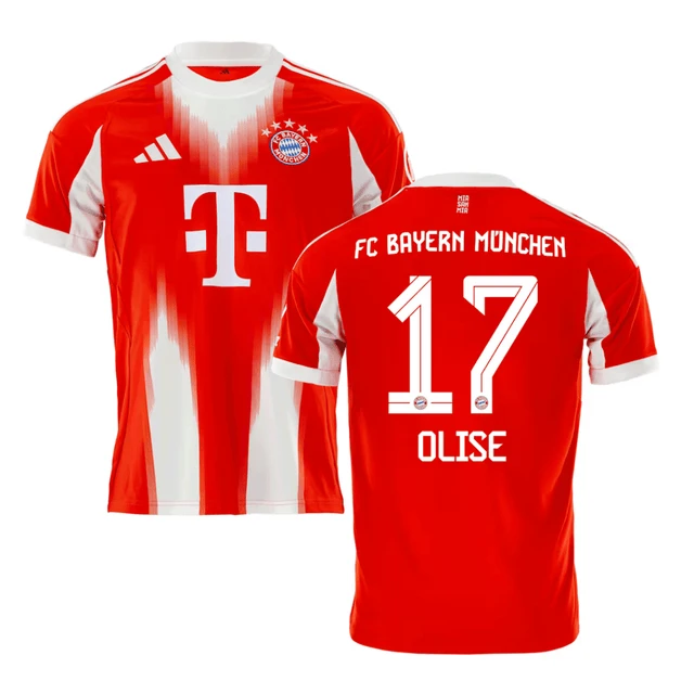 Michael Olise 17 Bayern Munich 2025-26 Home Jersey – Red by Soccer Jersey