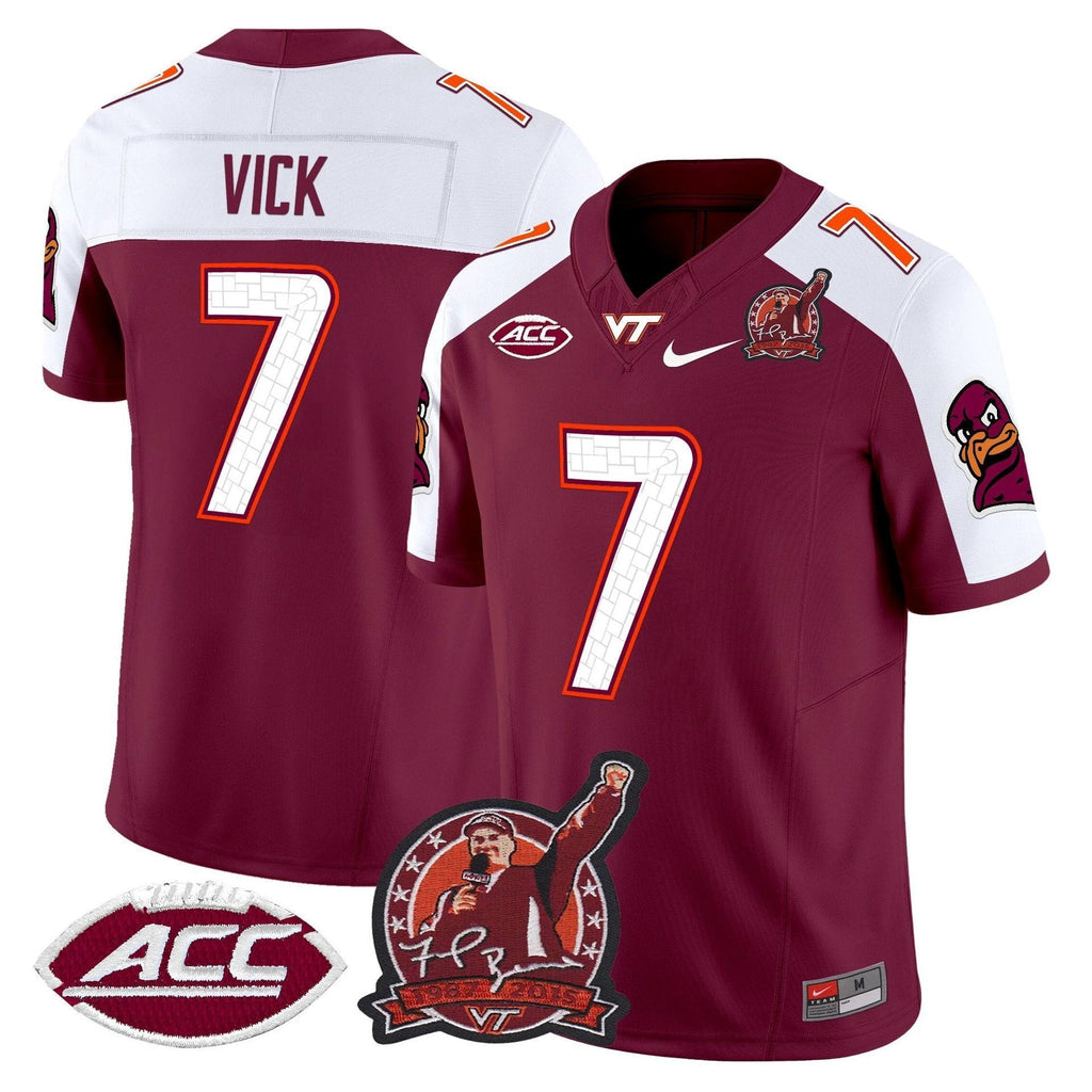 Michael Vick Jersey #7 Virginia Tech Hokies Coach Frank Beamer 2025 Maroon Alter by My Store
