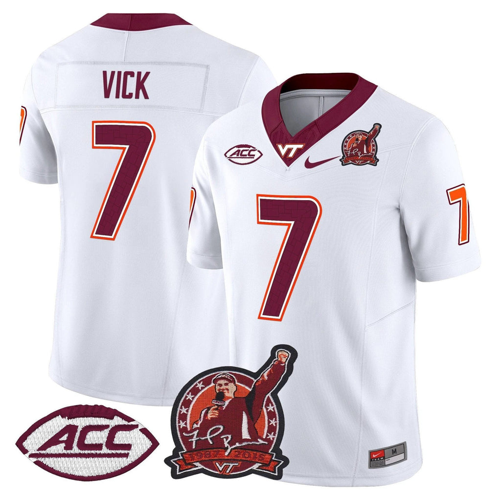 Michael Vick Jersey #7 Virginia Tech Hokies Coach Frank Beamer 2025 White by My Store