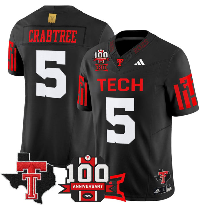 Michael Crabtree Jersey #5 Texas Tech 100th Anniversary Patch 2025 by My Store NCAA Football Jerseys