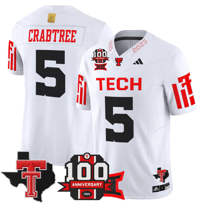 Michael Crabtree Jersey #5 Texas Tech 100th Anniversary Patch 2025 by My Store NCAA Football Jerseys
